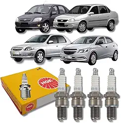 BR8ESD Velas de Ignição, Conjunto com 4 Unidades, Compatível com Celta, Corsa, Prisma, Onix 1.0 8v
