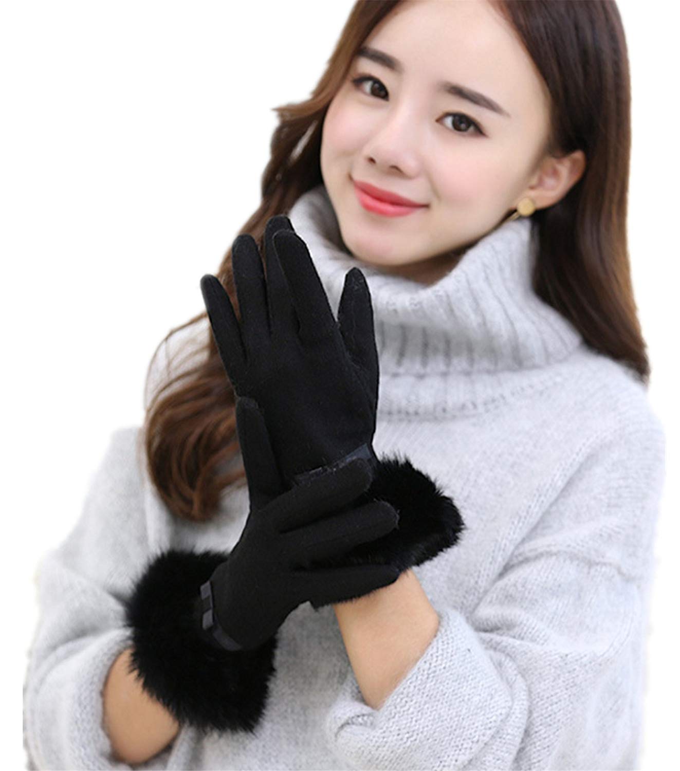 Unisex-Adult Mittens Damskie Męskie Rękawiczki Ekran Dotykowy Zimowe Proste Rękawiczki Ciepłe Efektowne Rękawiczki/Black/One Size