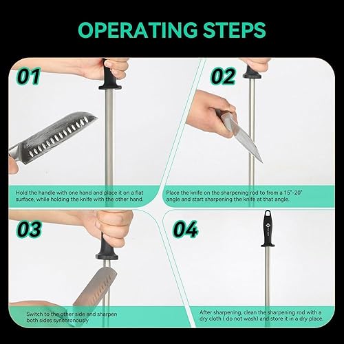 Miniatura 8 de Kota Japan - Chaira afiladora de cuchillos Diamond de acero de carbono de 12 pulgadas| Para cocina, hogar o caza | Afilador, chaira o vara para