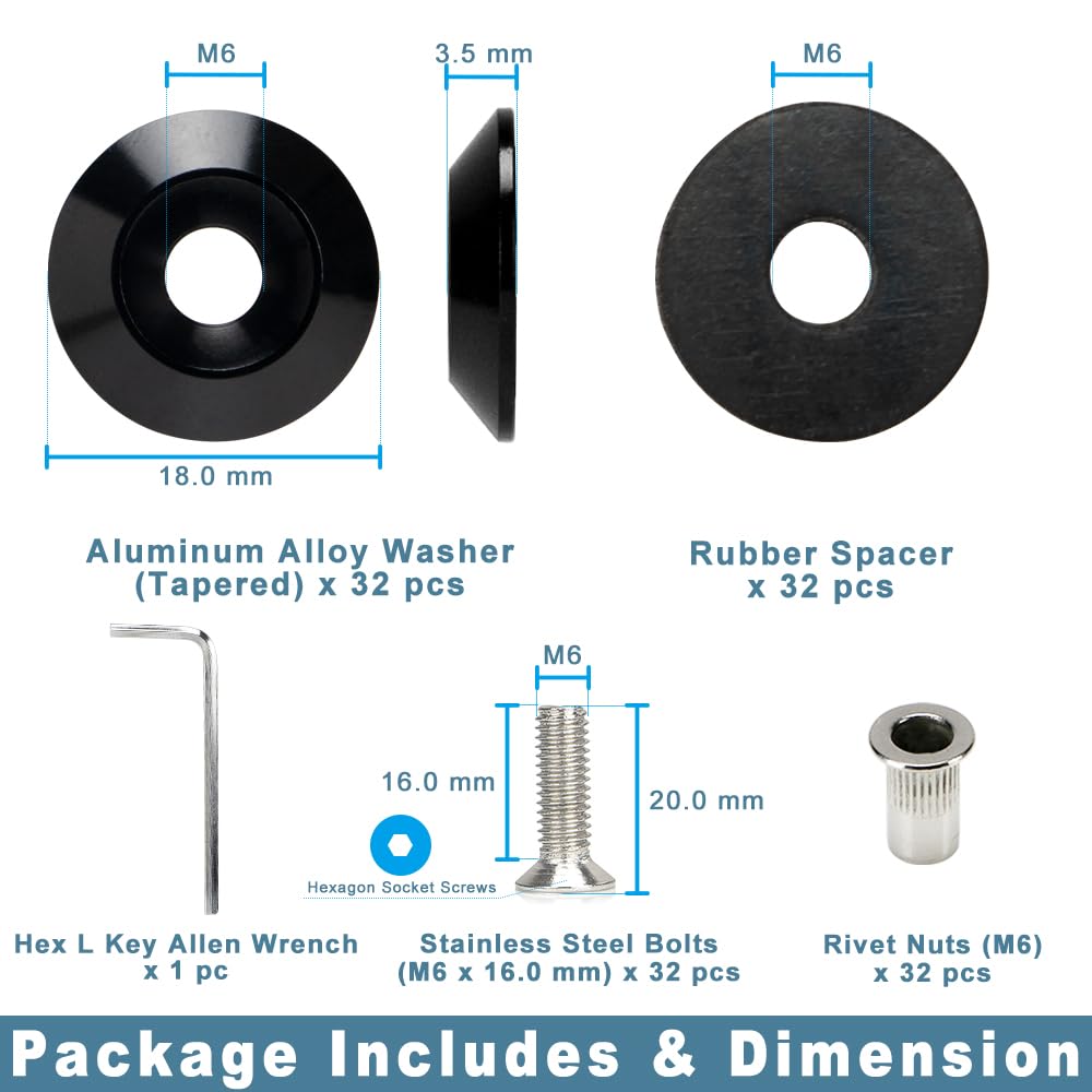 M6 Washer Flare Hardware Kit - Black Anodized -5 M6 Washer Flare Hardware Kit - Black Anodized -5
