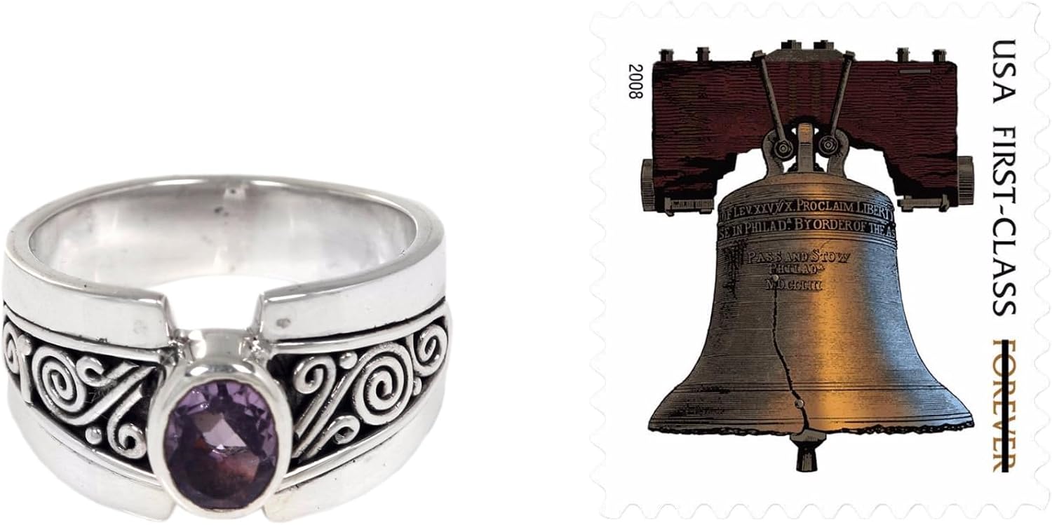 NOVICA Artisan Handmade Amethyst Single Stone Ring .925 Sterling Silver with Purple Indonesia Birthstone 'Purple Karma'