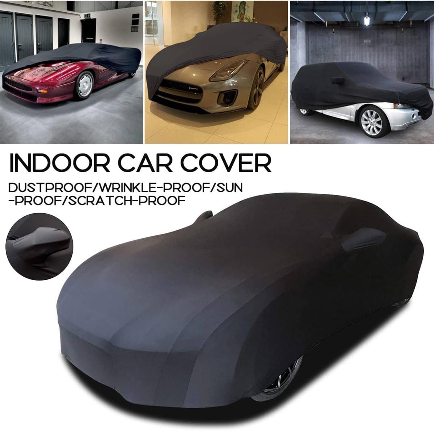 Telo Copriauto per Ferrari Purosangue, Telo Copriauto da Interni, Cotone Elasticizzato Coperture per Carrozzeria, Traspirante Antipolvere,Black