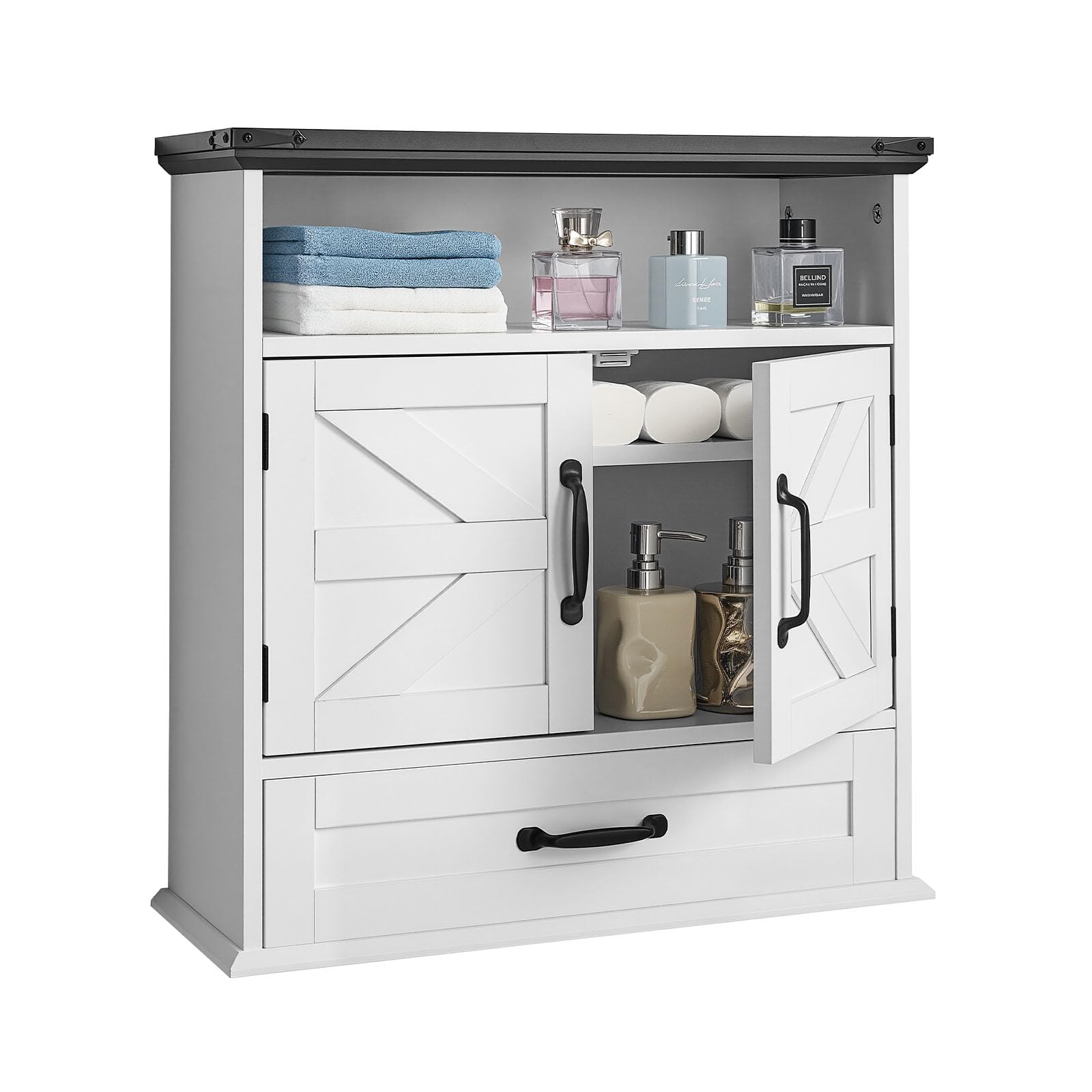 VEVOR Armoire Murale de Salle de Bain, 2 Portes et étagère réglable, Armoire à Pharmacie au-Dessus des Toilettes, Organisateur Suspendu avec tiroir et cloison Ouverte pour buanderie, Cuisine, Blanc