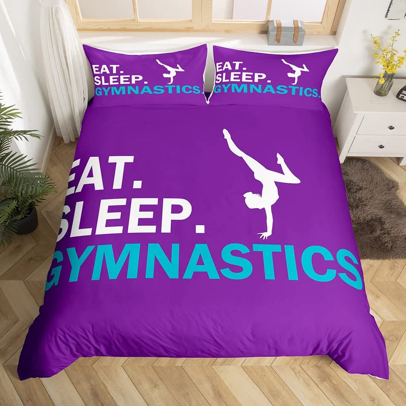 Gymnastics Duvet Cover Super King Girls Gymnastics Lovers Bedding Set for Kids Women Ultra Soft Sports Comforter Cover Set Girly Purple Bedspread Cover Bedclothes Zipper — image 1