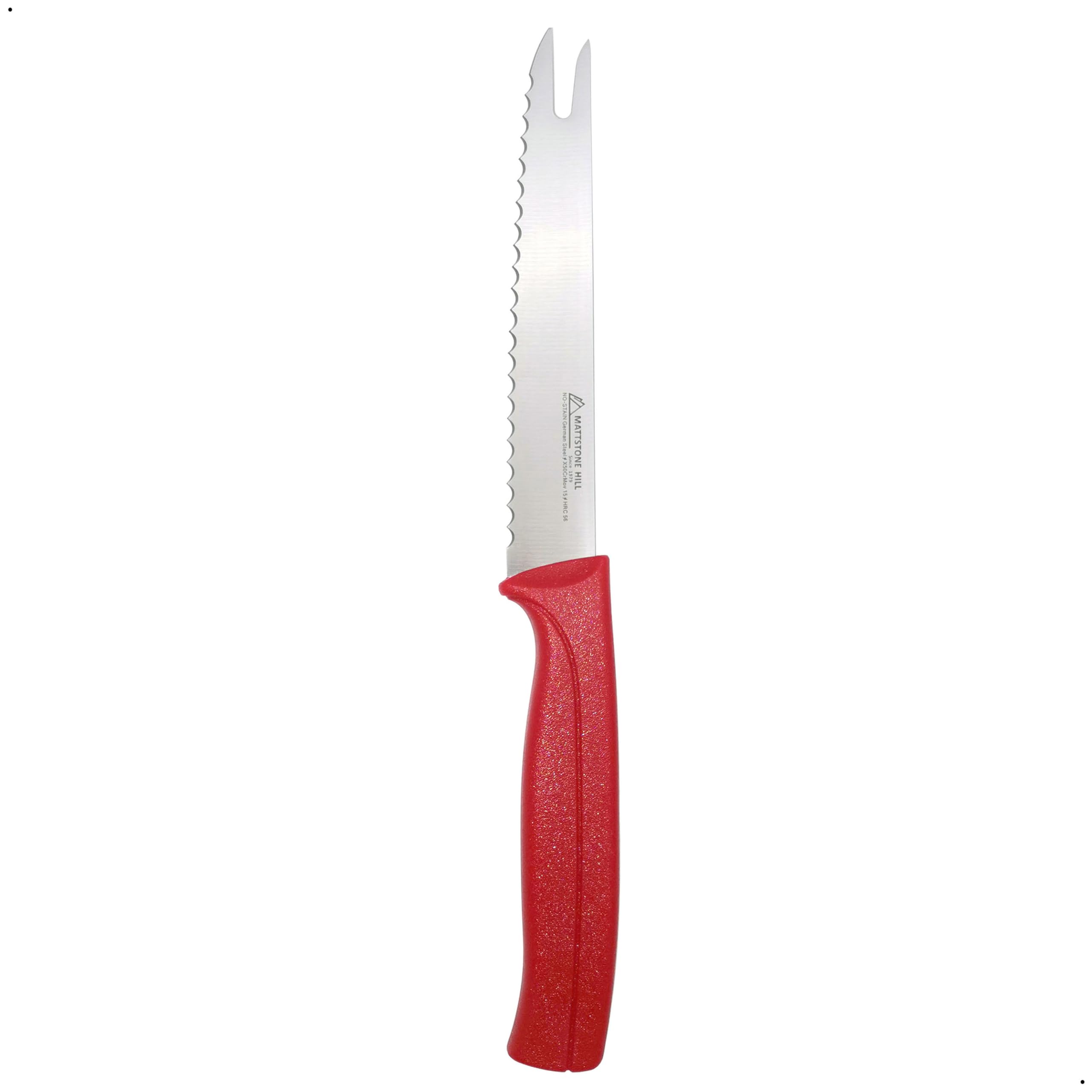 Tomato Knife - MATTSTONE HILL 5 Inch Serrated Kitchen Utility Knife, Serrated Cheese Tools, German X50CrMoV Steel, Red Handle