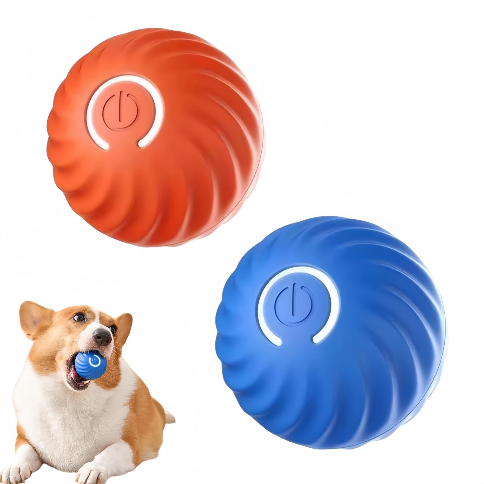 2PCS Interactive Dog Ball Self Moving Electric,Dog Toy with Tap to Wake and LED Light,Rechargeable Bouncing Jumping Ball for Small Medium Dogs,Vibrating D/og B/all Boredom Buster Toy for Puppies