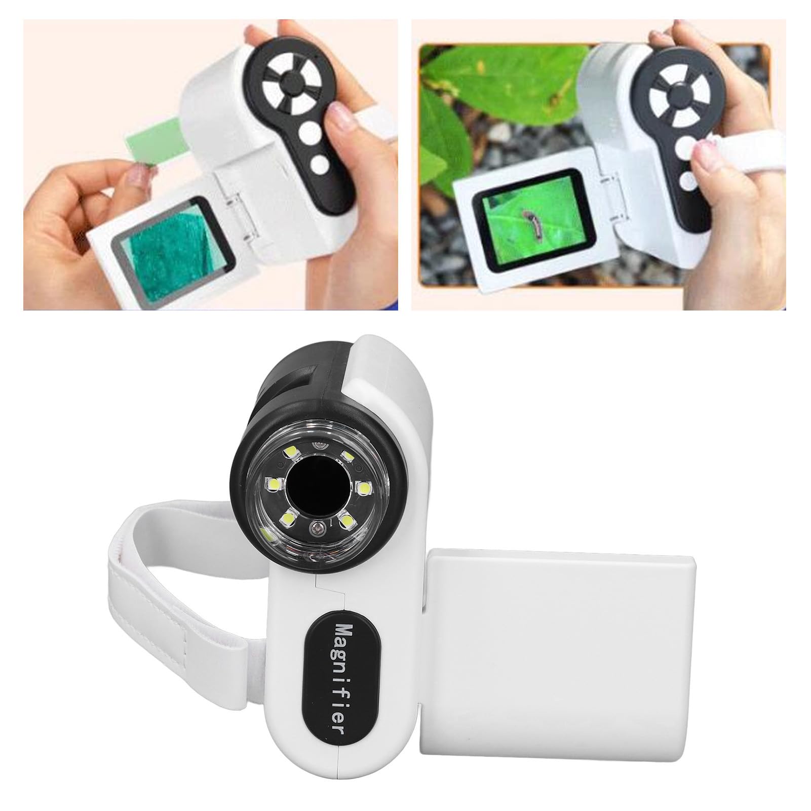 AMONIDA Microscopio per Bambini, Microscopio Digitale Portatile 1000X con Registrazione Video su Schermo a Colori da 2 Pollici, Ideale per l'esplorazione Scientifica (WHITE)