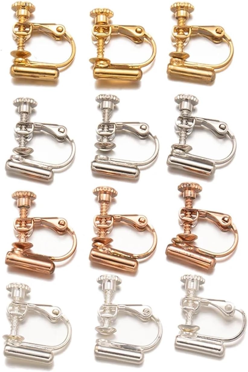 Earring Clips 20Pcs Clip On Earring Backs Screw No Pierced Ear Clip Rotate Pads Base Blank Bezel DIY Jewelry Making Findings Supplies Accessories(White K)
