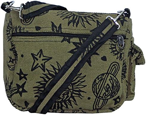 Sun Moon Stars and Planets Celestial Hippie Boho Crossbody Single Shoulder Bag (Green)