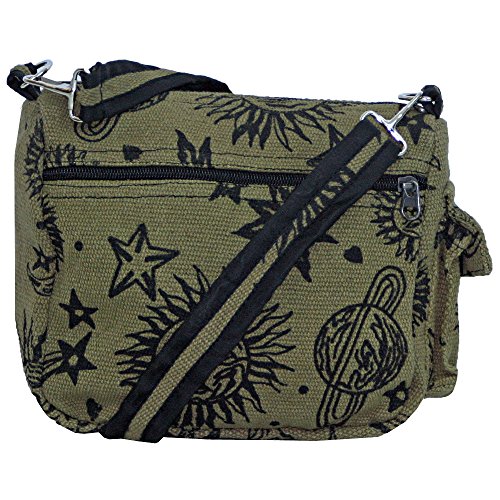 Sun Moon Stars and Planets Celestial Hippie Boho Crossbody Single Shoulder Bag (Green)