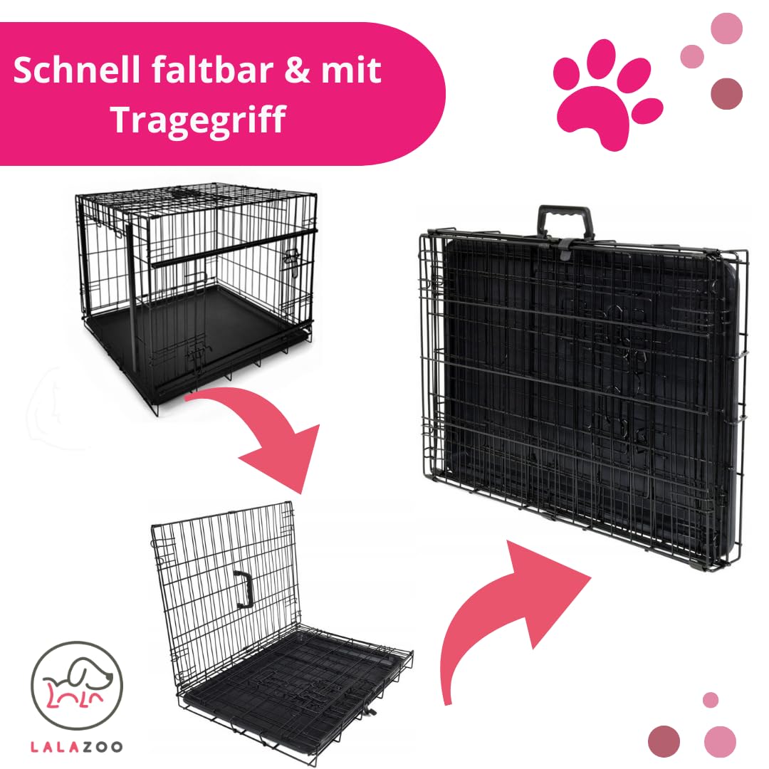 Hundebox 91x61x69 cm mit Schiebetür – Faltbarer Metall Hundekäfig, platzsparende Transportbox mit Bodenwanne, 2 Türen, für mittelgroße und große Hunde