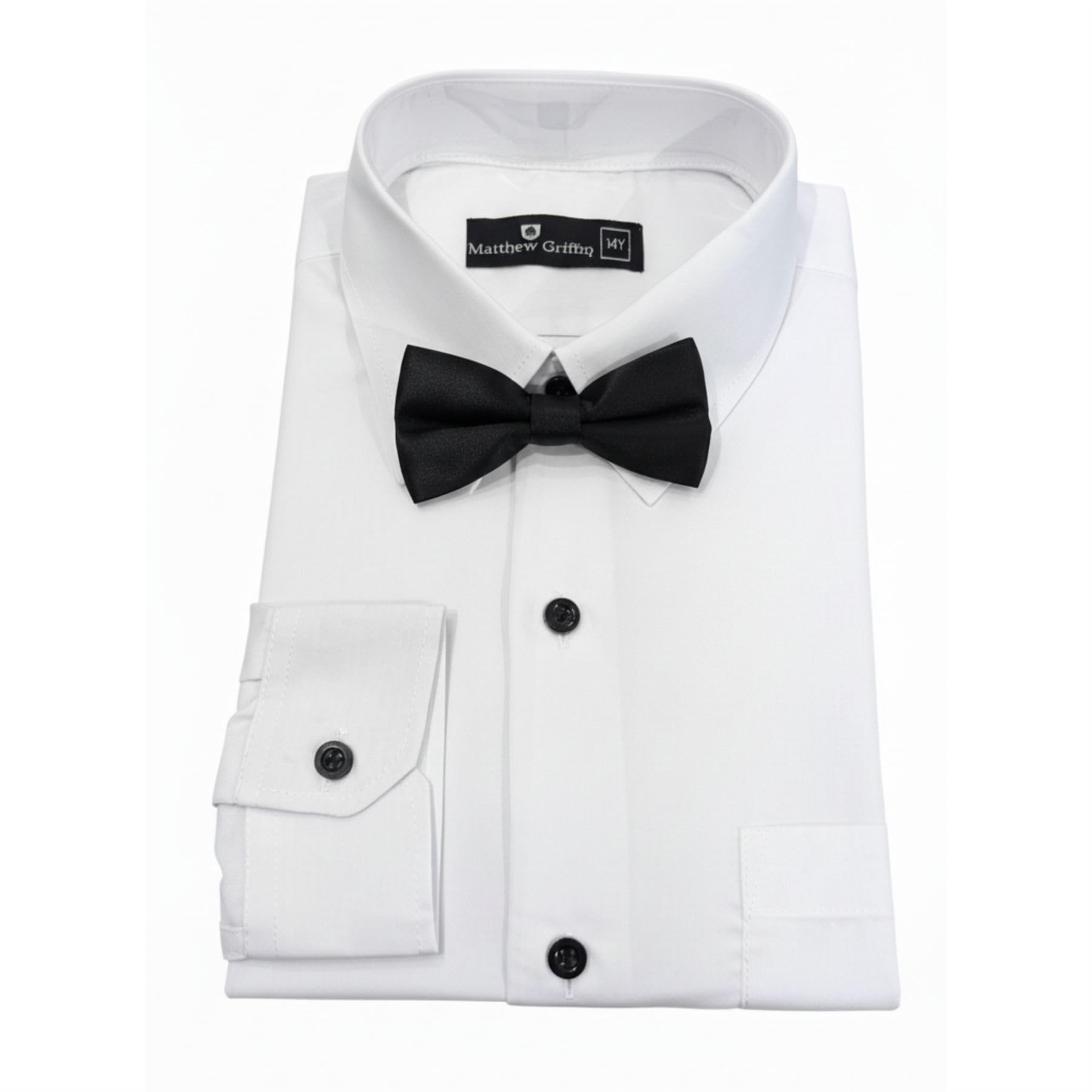 TruClothing Camicia da smoking per ragazzi con papillon bianca a maniche lunghe abbottonata per bambini e ragazzi