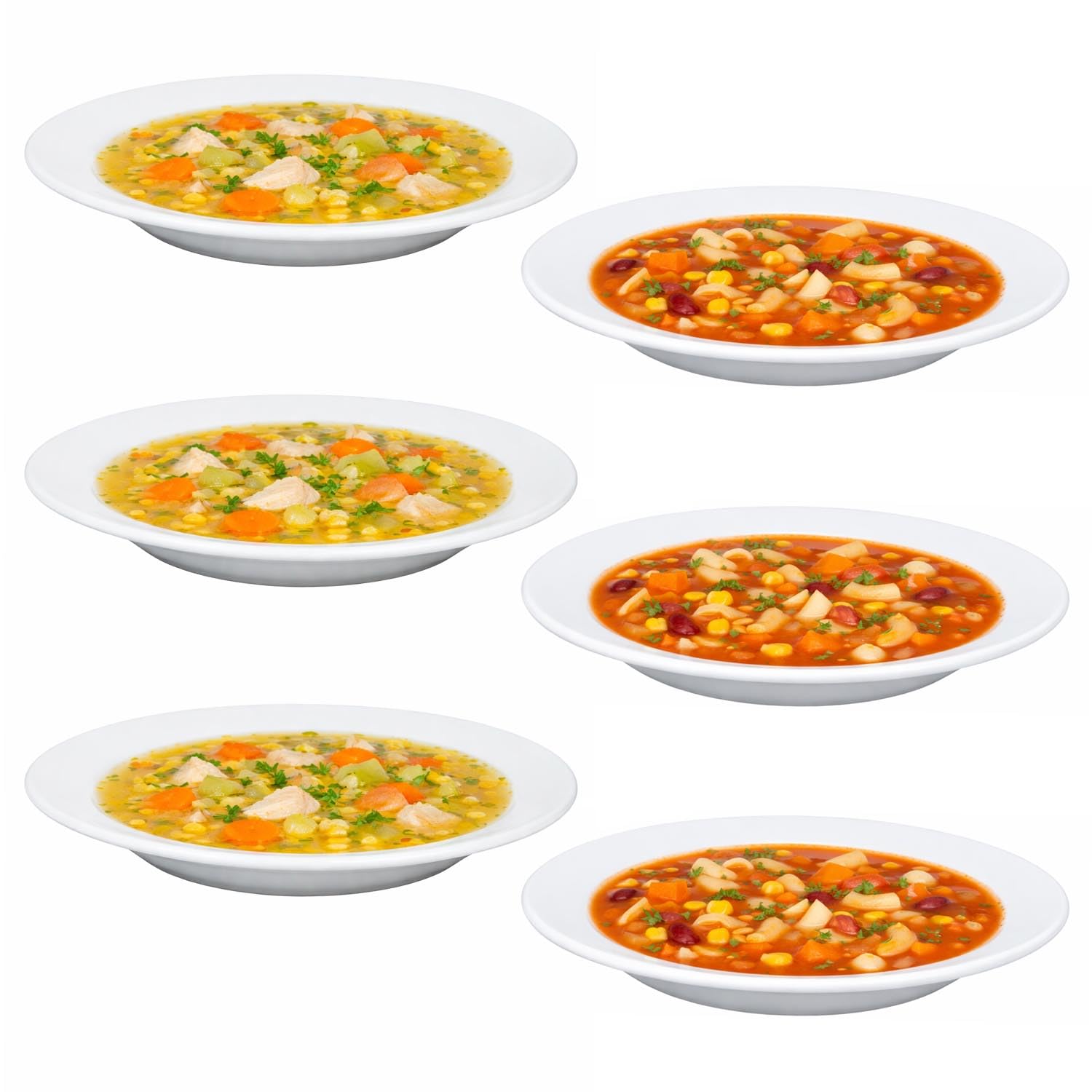 UNIQUE HOME LIVING Soup Plates, 22.5cm Soup Plates with Wide Rim, Set of 6 Premium Porcelain Salad Pasta Bowls, White Shallow Food Plate Bowls, Durable, Microwave & Dishwasher Safe