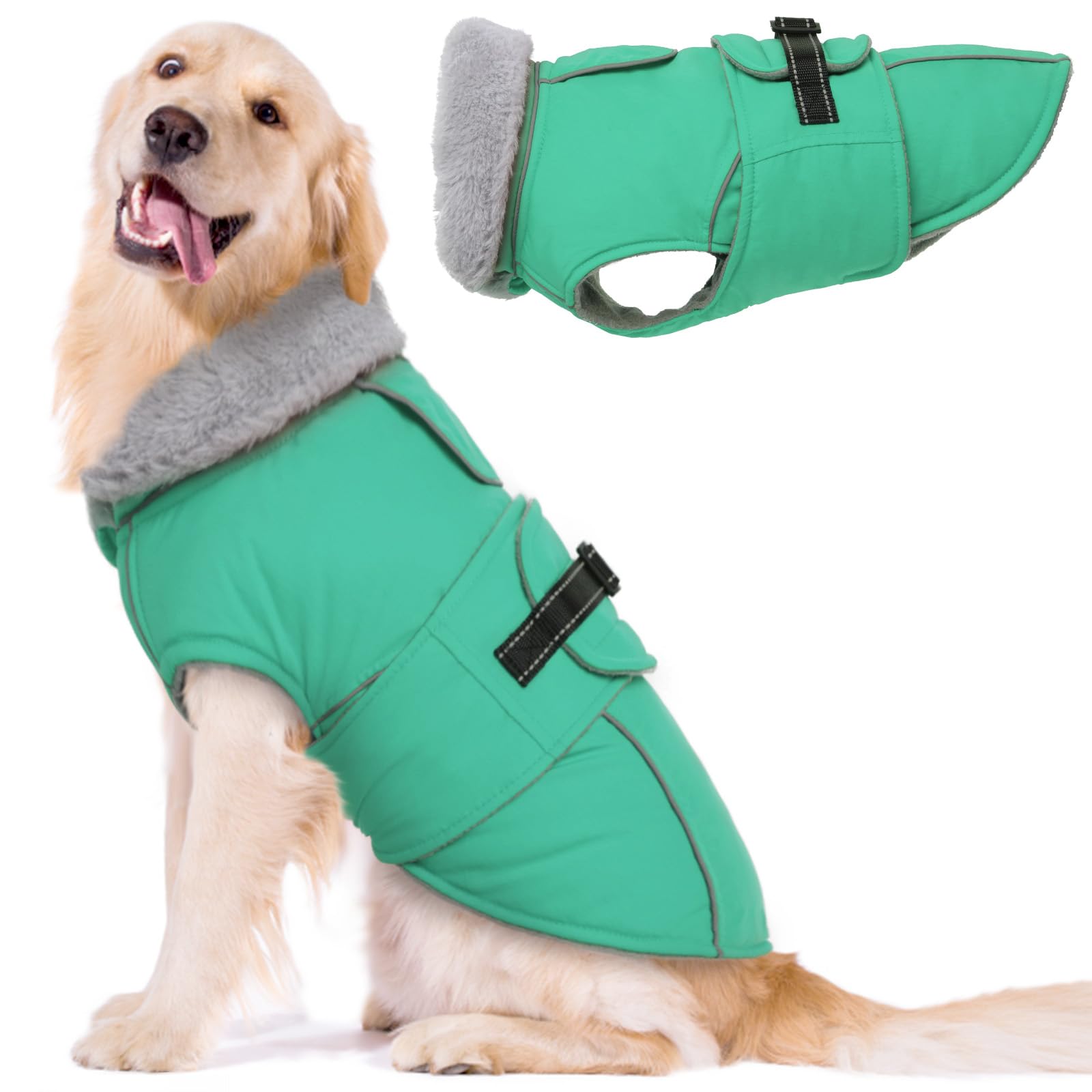 Lelepet Warm Coats and Jackets for Dogs, Waterproof Winter Dog Coat for Cold Weather, Reflective Dog Puffer Jacket, Fleece Lining Pet Coat with Harness Hole for Extra Large Dogs, Black 3XL — view 25