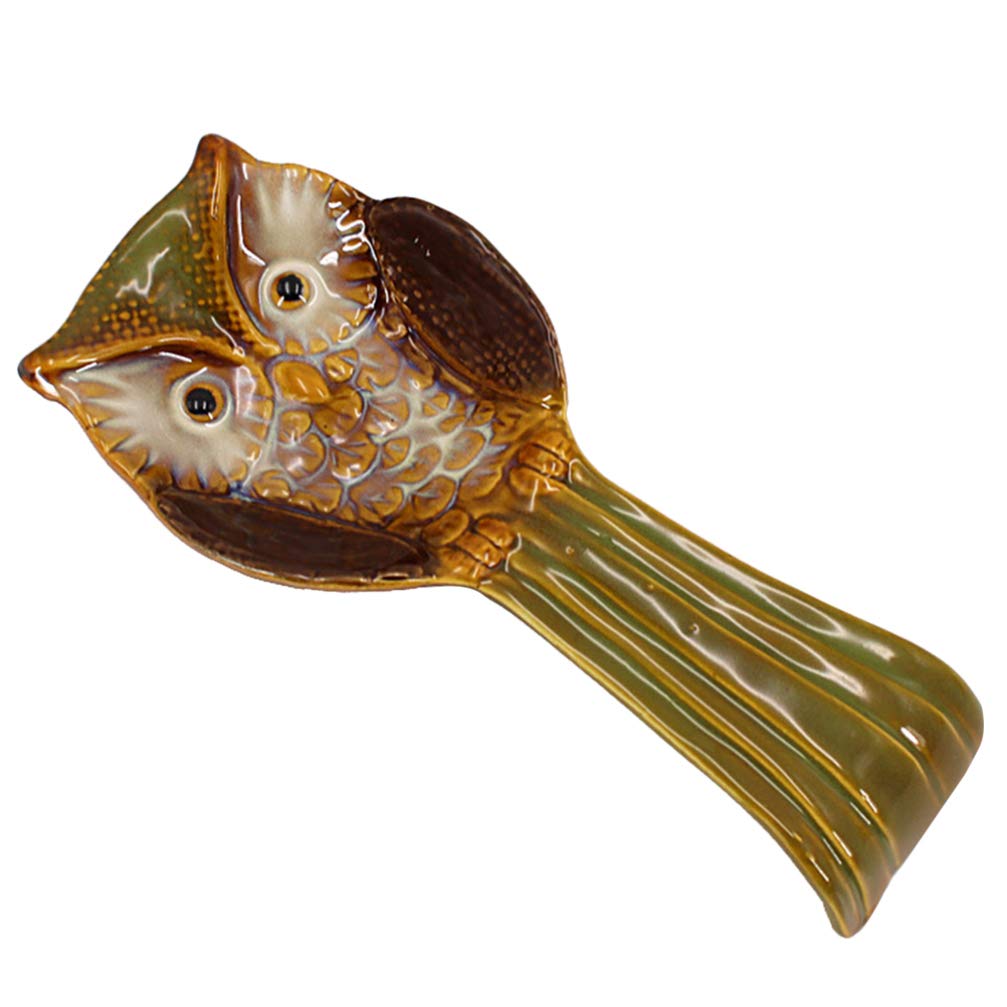 Cabilock Owl Spoon Rest Ceramic Kitchen Utensil Rest Ladle Spoon Holder Counter Top Cooking Spoon Holder Dinner Table Decor for Home Restaurant (Random Style)