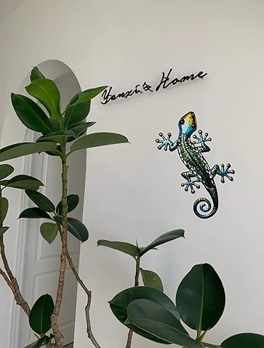 Miniatura 2 de POXOHO Decoración para colgar en la pared de metal de 14 pulgadas, diseño de lagarto, decoración de pared verde Gecko para exteriores, decoración de
