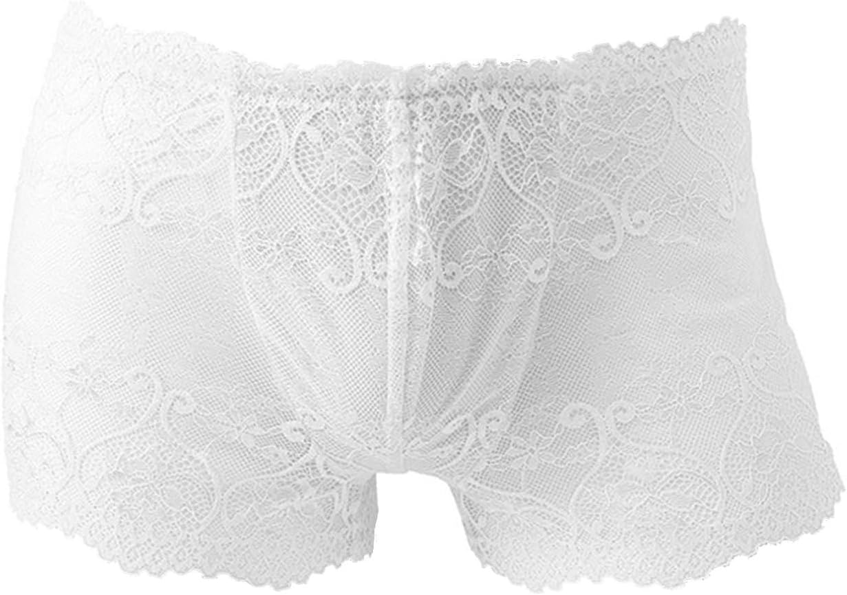 Agoky Men's Sissy Underwear Floral Lace Boxer Briefs Elastic Waistband Low Rise Bulge Pouch Panties