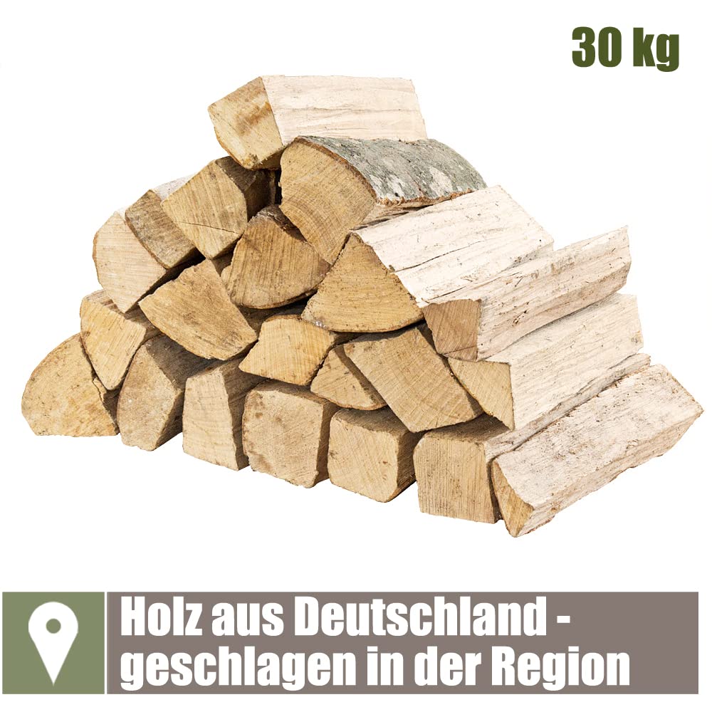 Leña Madera 33 cm para Estufa y Chimenea Brasero Parrilla Cesta de Fuego Troncos de Madera de Haya 30, 60 o 90 kg Kingpower, Cantidad:30 kg