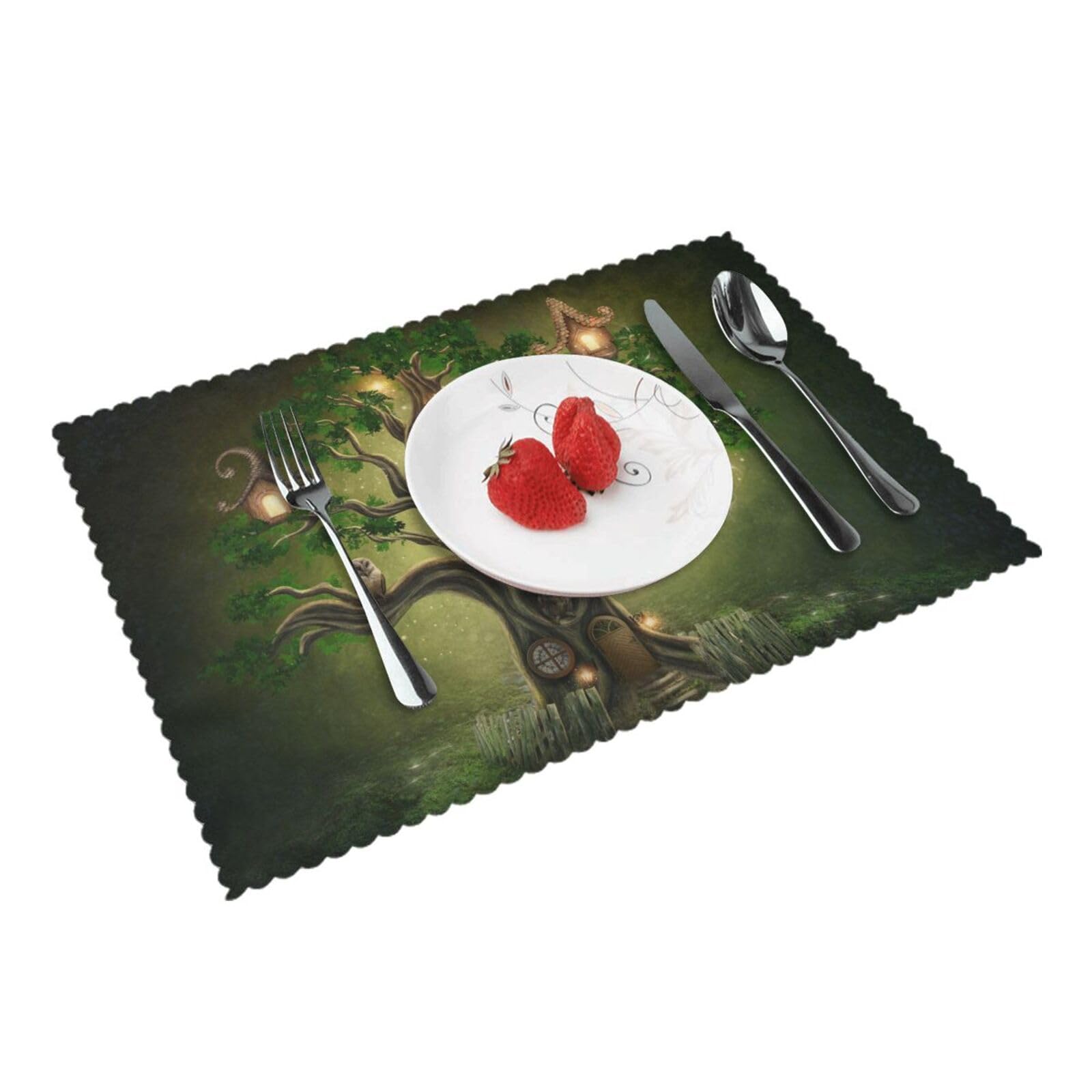 Mysterious Tree Birds Printed Placemats Set of 4 PCS Washable Placemat for Kitchen Table Heat-resistant Table Mats 45x30 CM