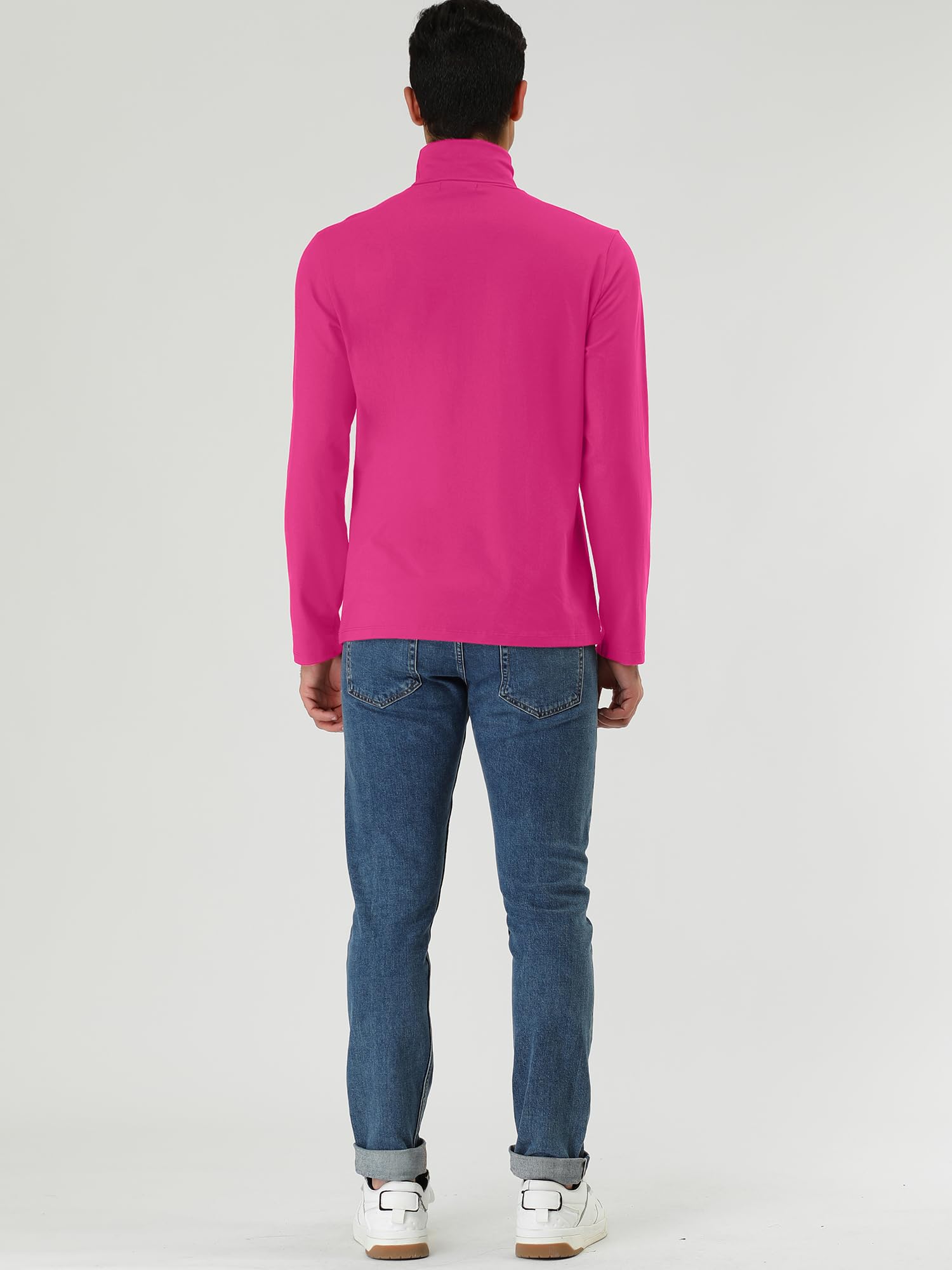 uxcell Camiseta de Cuello Alto para Hombre, Ajuste Delgado, Manga Larga, Cuello Alto, Rosado Oscuro, 42