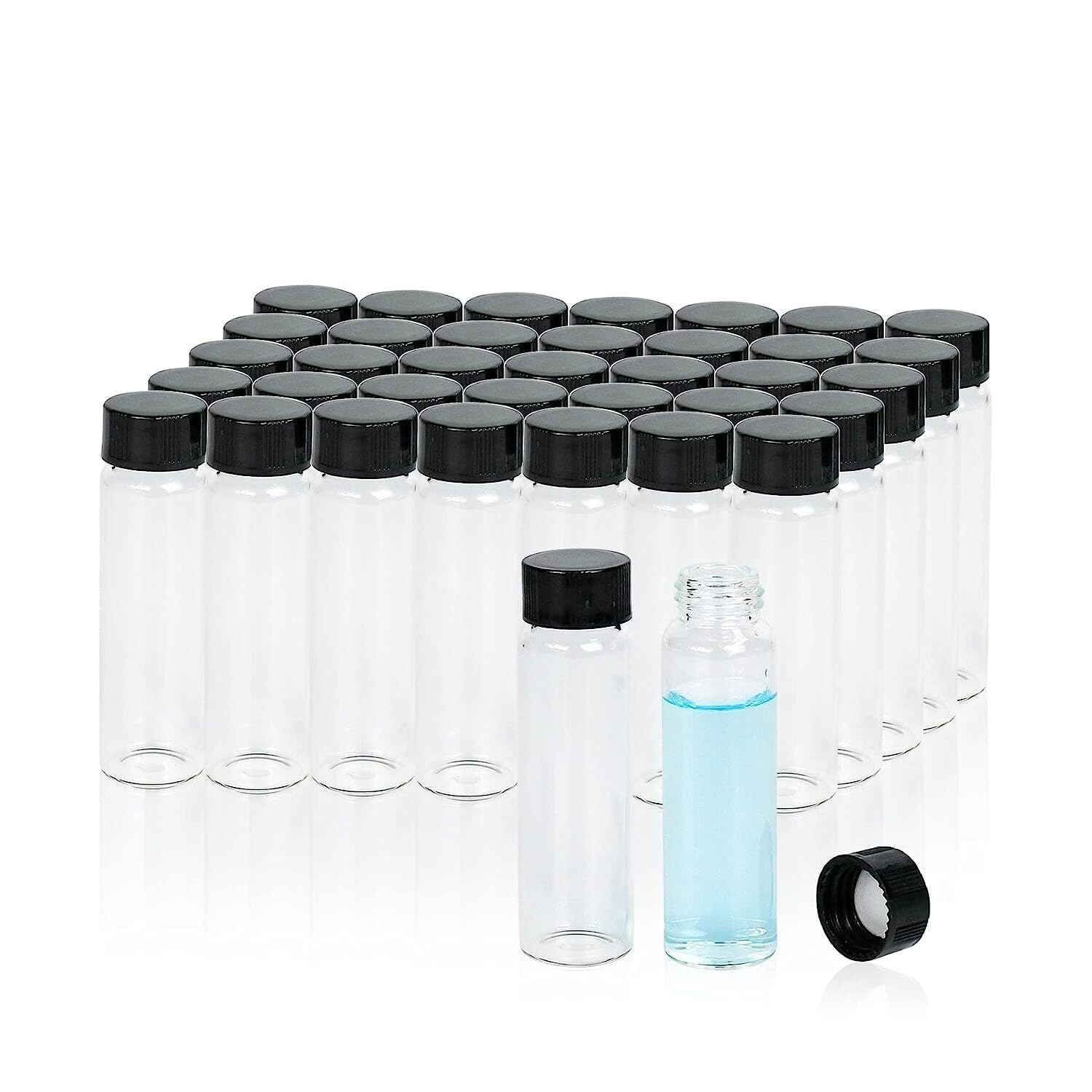 100 piezas Frascos Muestra Vidrio 30 ml Vials Borosilicato Transparentes con Tapas Negras - Estancos(Brown,20mL)