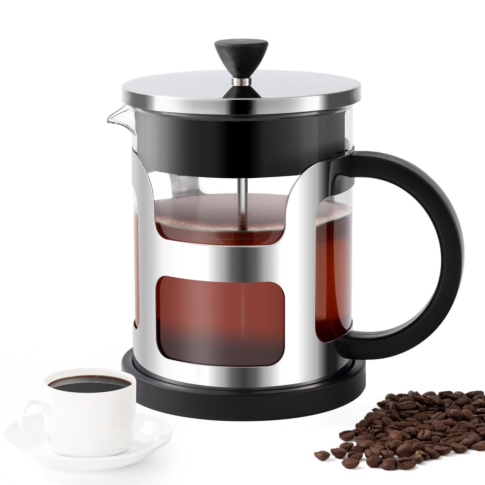 COPOTEA French Press Coffee Maker 34 Oz/1 Liter, Portable Glass Stainless Steel Coffee Press, Cold Brew Pot, Travel Presses Dishwasher Safe