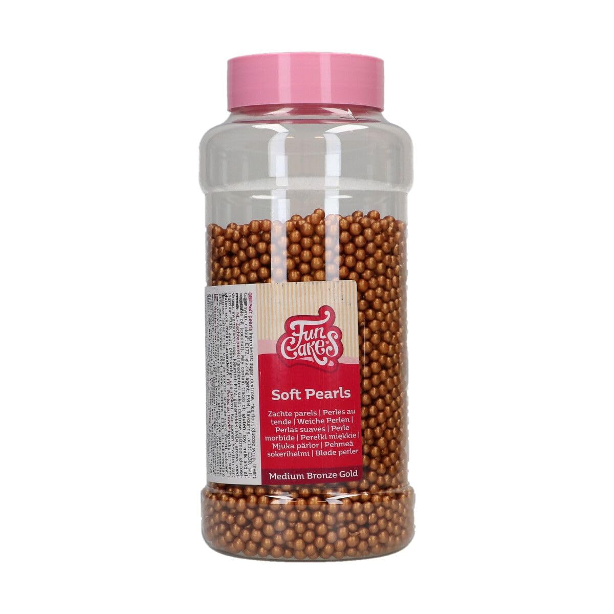 FunCakes Soft Pearls Medium Bronze Gold: Cake Sprinkles, Great Taste, Perfect for Cake Decorating, Edible Soft Sugar Pearls. 500 g.