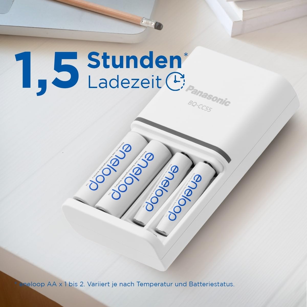 eneloop SmartPlus Ladegerät, für 1-4 AA/AAA NI-MH Akkus, 1.5 Stunden Ladezeit, 10 Sicherheitsfunktionen