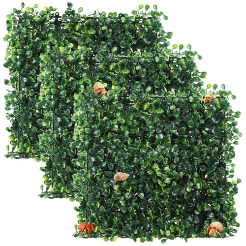 yeeplant Juguetes artificiales para mascotas de reptiles, 3 alfombrillas de césped sintético, azulejos de césped de plástico realistas, paneles de pared de césped falso, paredes de escalada de