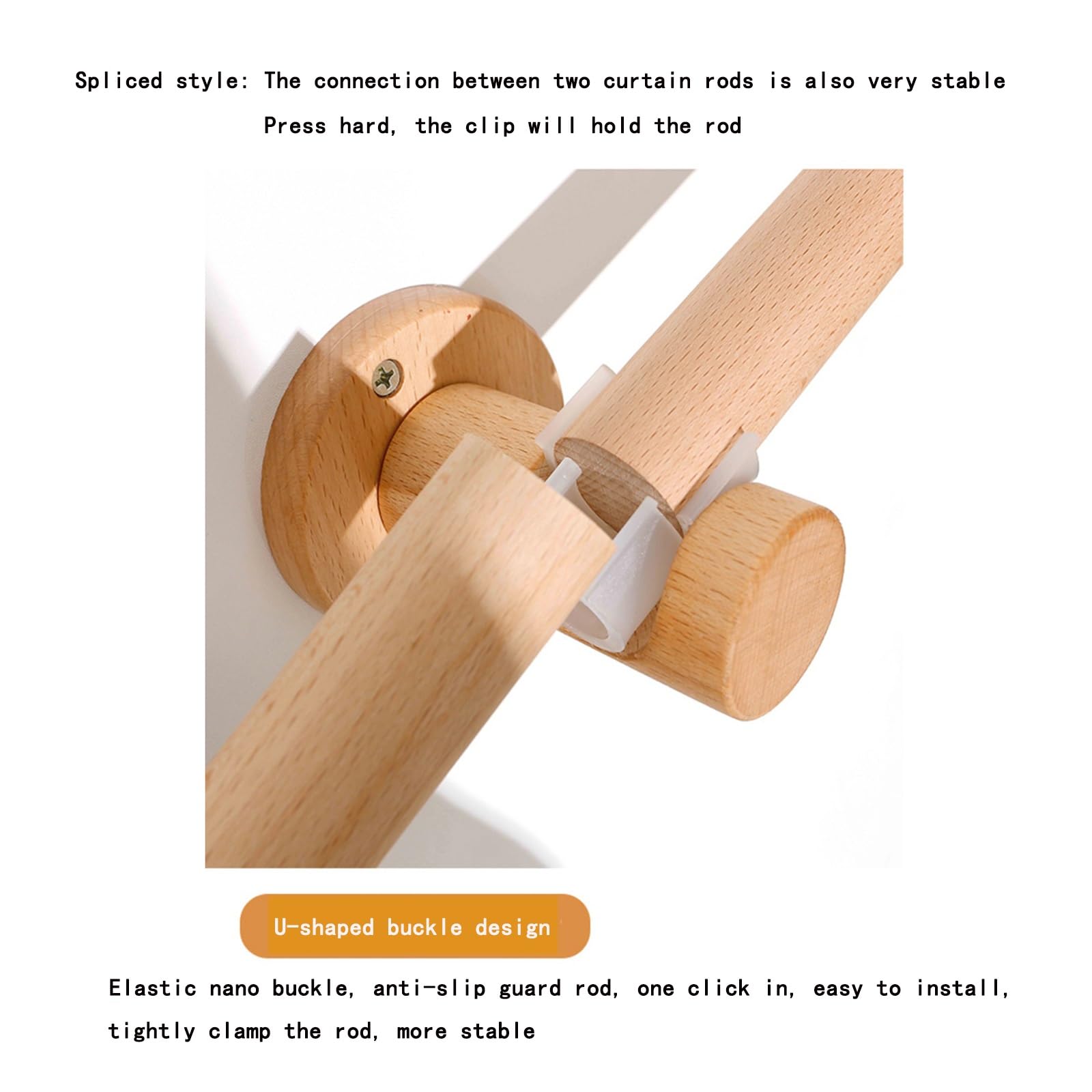 Kit de tringle à rideaux en bois massif de 200 cm, installation facile, finition grainée avec capuchons, tringle simple robuste pour décoration d'intérieur