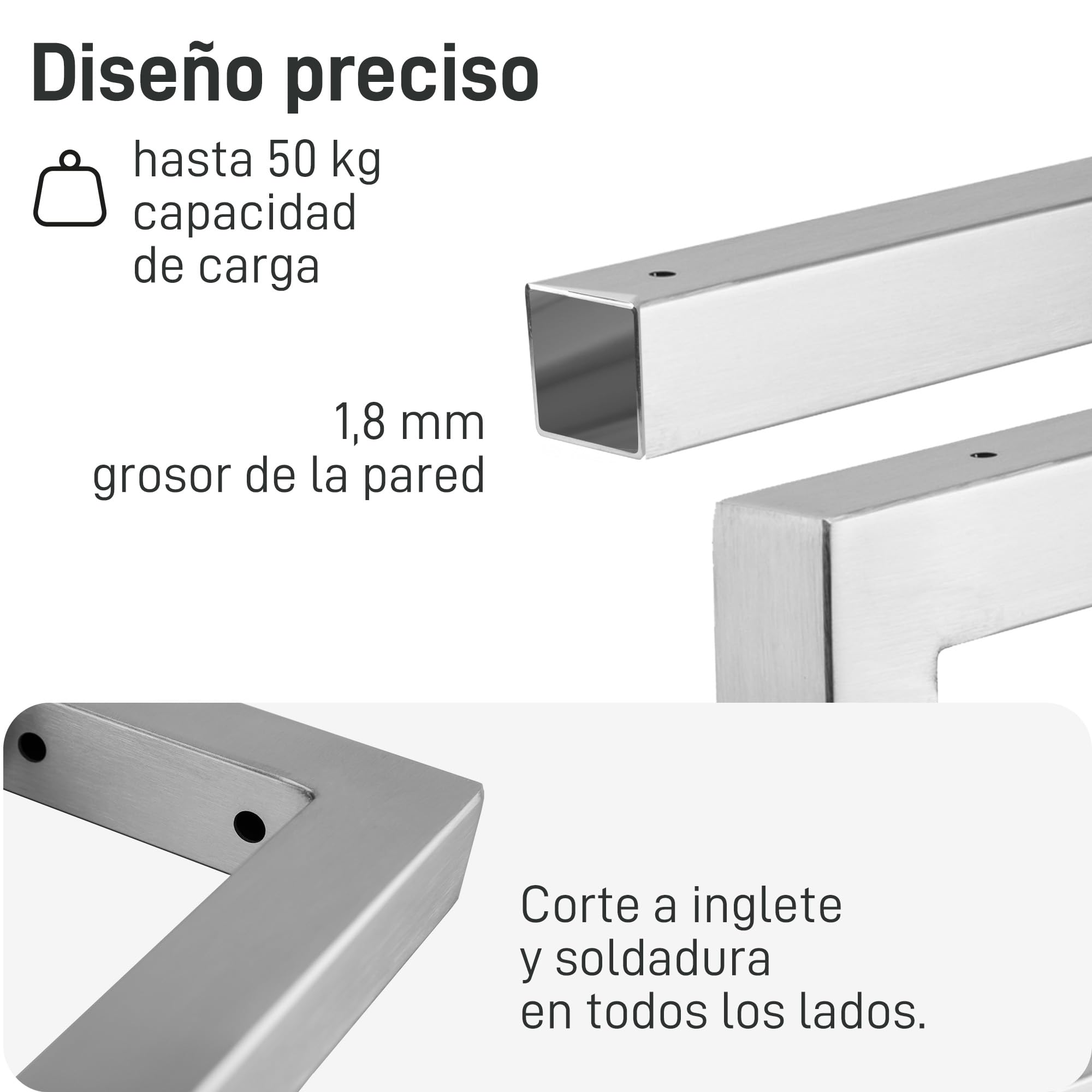 Natural Goods Berlin 2X Escuadras para Estanterías Rectangular | Soporte para Estante de Pared y Lavabo | Montaje en Pared Sencillo | Soporte de Acero Inoxidable | Toalleros de Baño | 300 mm