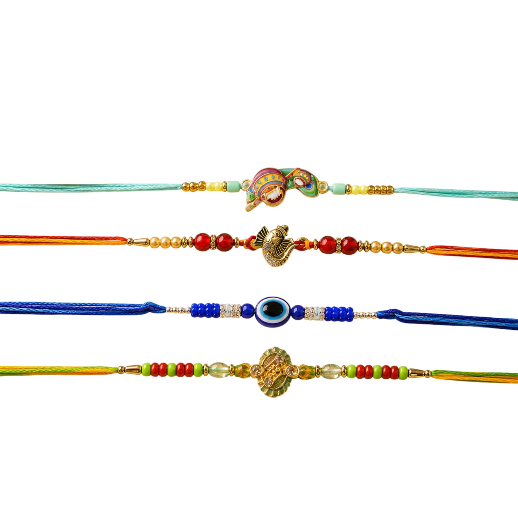 Handmade 4 Pc Rakhi for Brother Bhaiya | Krishna Rakhi & Evil Eye Rakhii Combo Set | Premium Designer Rakhi for Boys Men | Unique Raksha Bandhan Gift with Spiritual Protection Thread-image-43