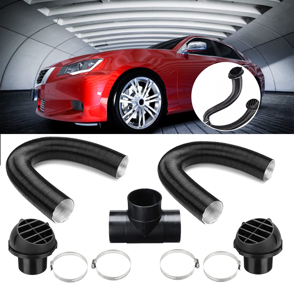 Aim Tools 75 mm luchtuitlaatslang voor parkeerverwarming, diesel, auto, ventilatiekanaal, Y-tak, luchtafvoer, slangclipset