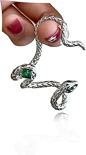 Snake Ear Cuff Stud Earring Punk Retro Climber Ear Cuff - No Piercing Cartilage Ear Cuff Green CZ Adjustable Ear Clip Wrap Around Earring for Women Girls Men