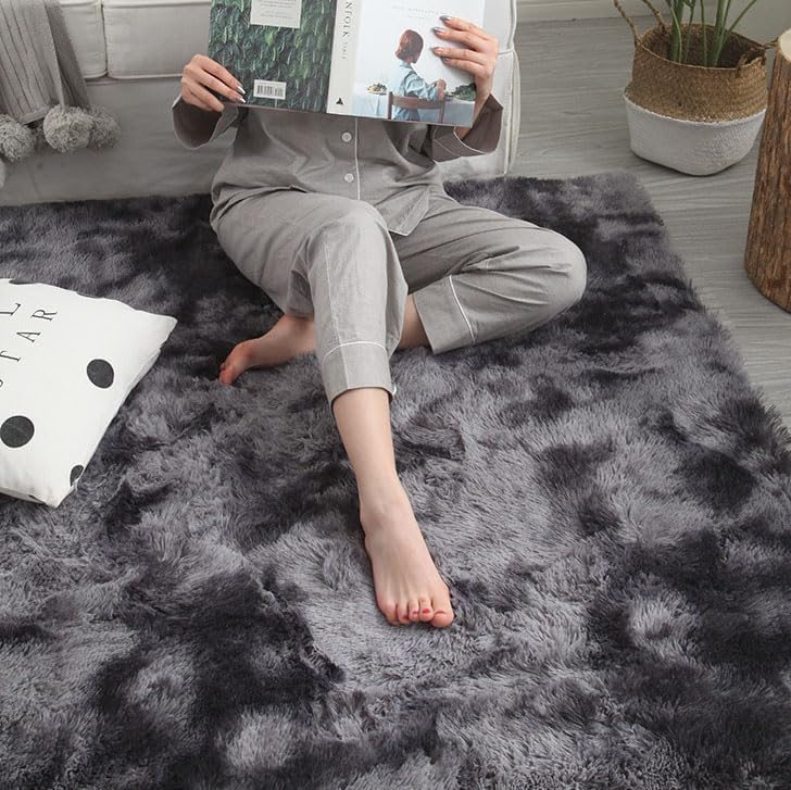 Miniatura 2 de Alfombra esponjosa para dormitorio, alfombras peludas de teñido anudado, antideslizantes, de felpa, para niños, niñas, guardería, sala de estar,