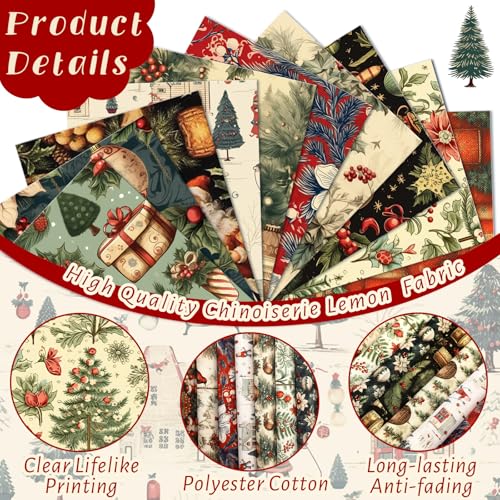 image for Hahafelt 10 Pcs 18 x 22 Inch Vintage Christmas Quilting Fabric Bundles