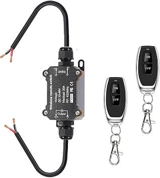 Remote Control Switch, DC12/24/48V Waterproof Wireless 433Mhz Transmitter Receiver Kit, 20A RF Module Relay ON/Off Switch, 164ft Long Range for Lights, Pump, Fan