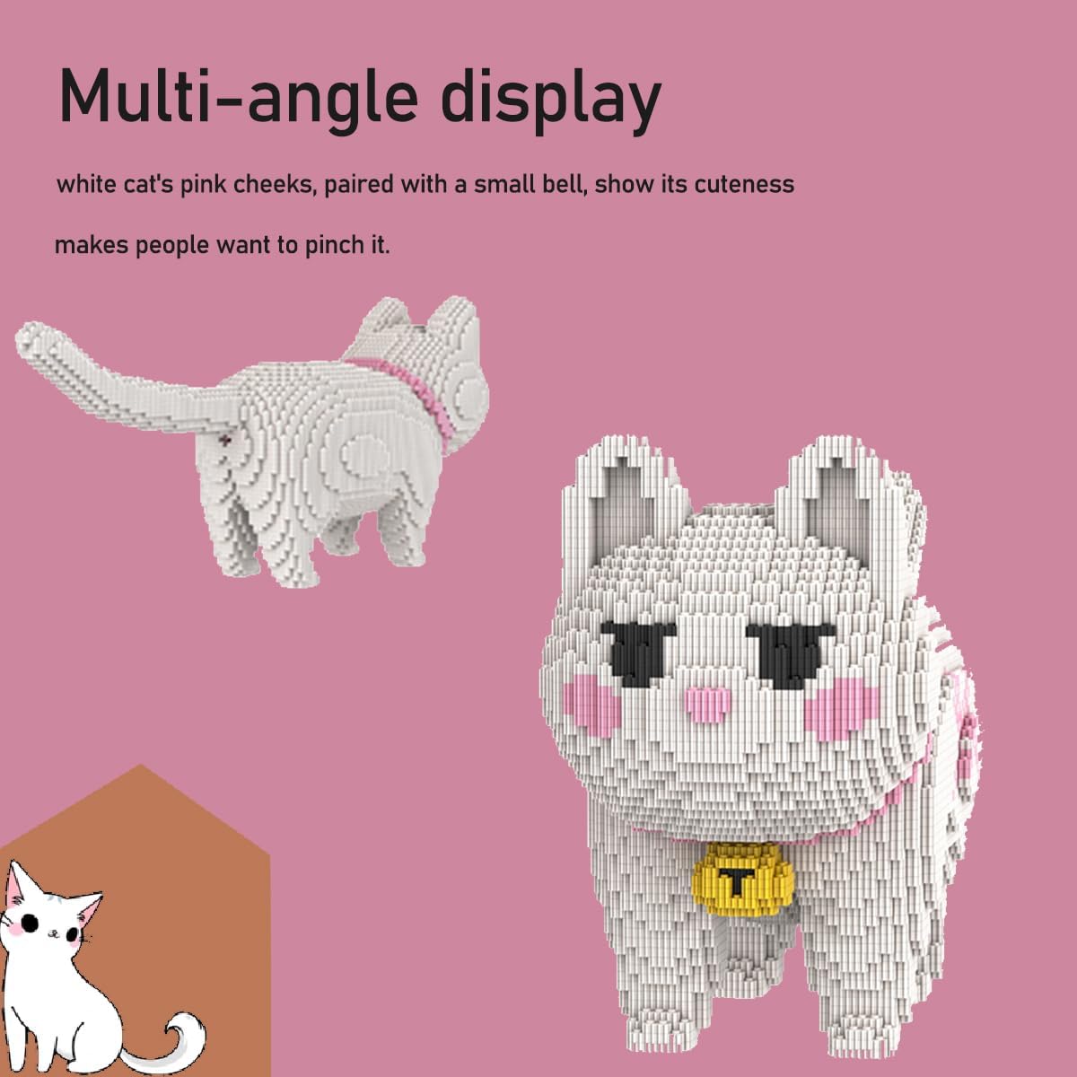 Multi-angle display of the DAHONPA Animal Cat Micro Building Blocks model, showing front and side views.