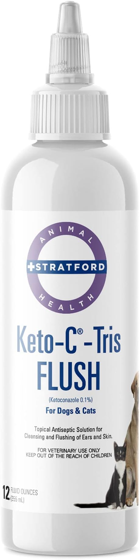 Stratford Pharmaceuticals Keto-C Tris Flush Cat and Dog Ear Cleaner/Dog Ear Infection Treatment for Dogs and Cats, Veterinary Ear Wash for Dogs with Ketoconazole for Otic Dirt and Debris