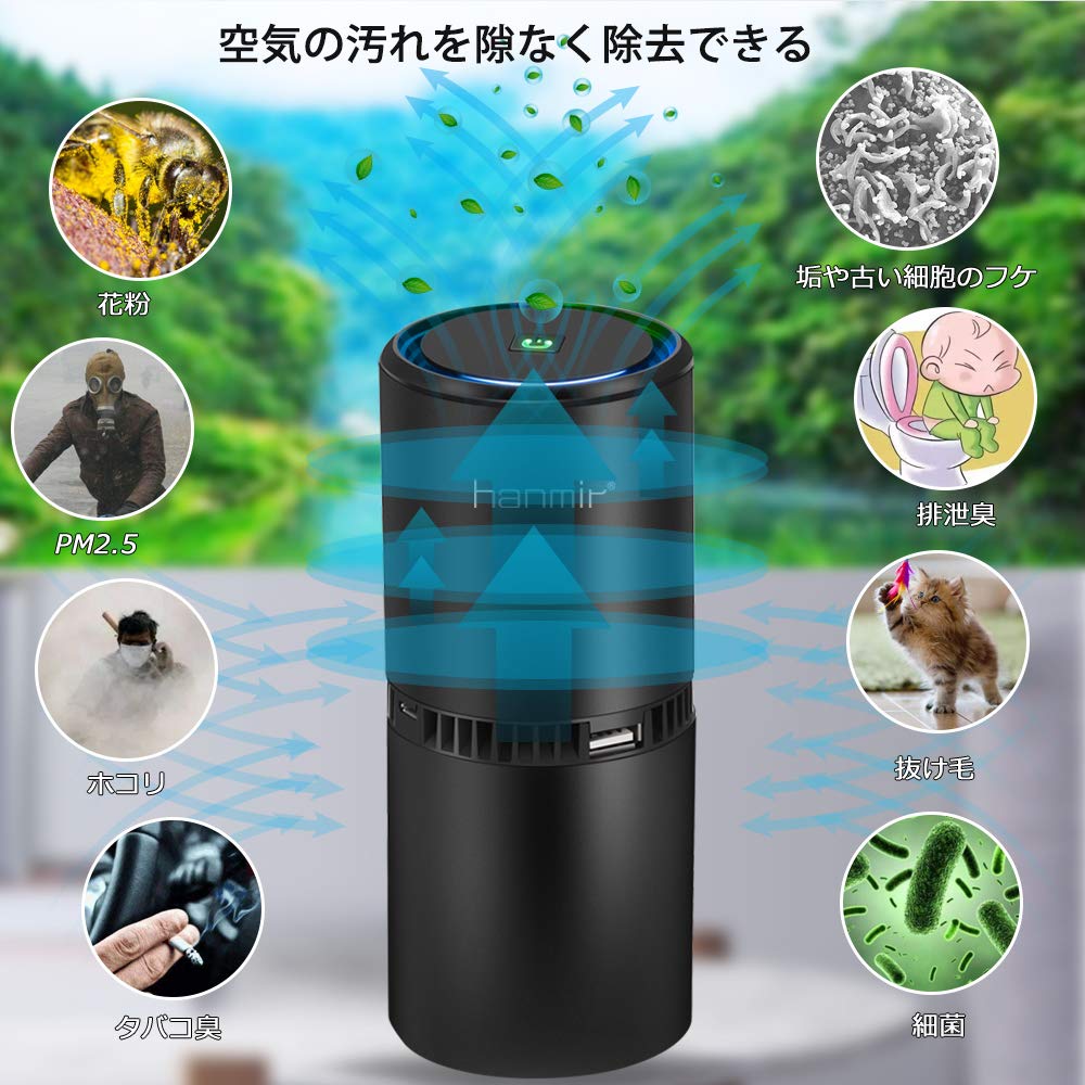 Amazon | Hanmir 車載空気清浄機 イオン発生機 PM2.5 花粉対策 脱臭