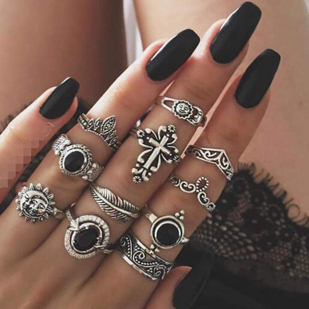 YERTTER Vintage Multi Rings Set Finger Joint Set Ring Midi Rings Set Multiple Rings Pack for Teens Girls