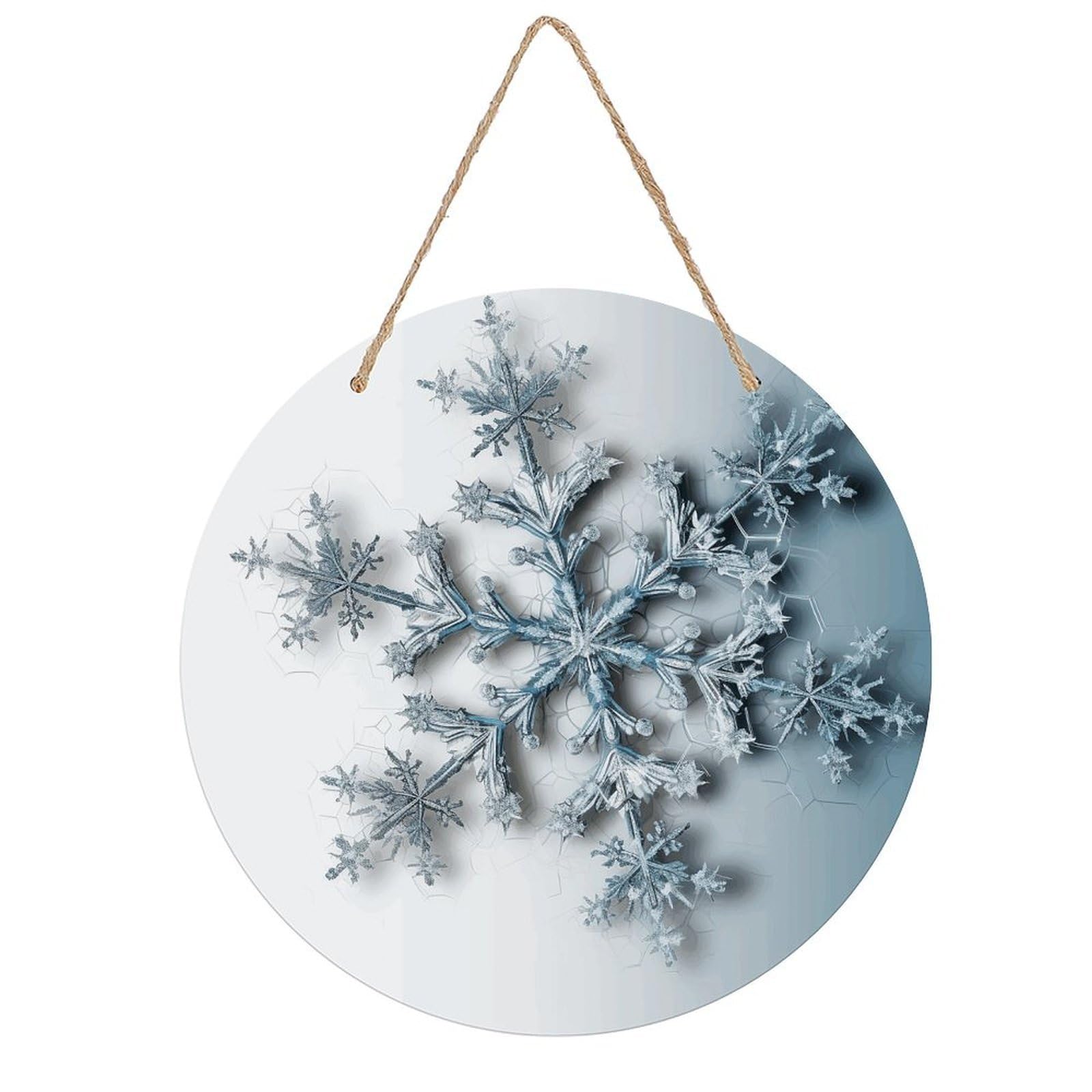 VstaDank Transparent Snowflake Wooden Wall Art Decor Round Wood Plaque Wooden Door Hanger Sign with Hole And Hanger Rope Trend Wood Decorative Paintings for Home Outdoor Indoor 7.87 Inch