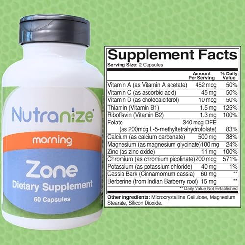 Miniatura 4 de Nutranize Suplemento de calcio de zona, glicinato de magnesio, vitamina D3, K2 MK7, metilfolato, berberina, picolinato de cromo, canela, melatonina,