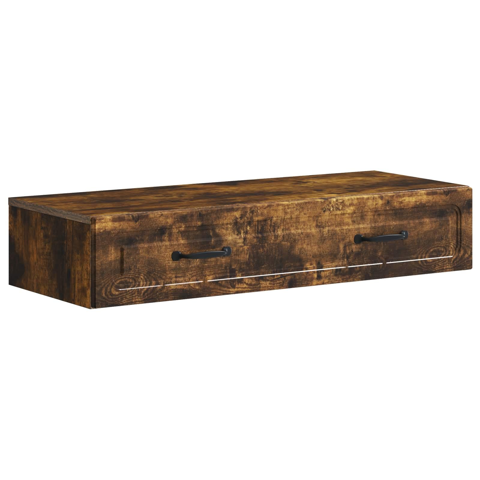 Stolik boczny dębowy dymu 87,5 x 34,5 x 17 cm | Drewno inżynieryjne, 1 szuflada, regulowane półki, do biura domowego, maks. obciążenie 60 kg