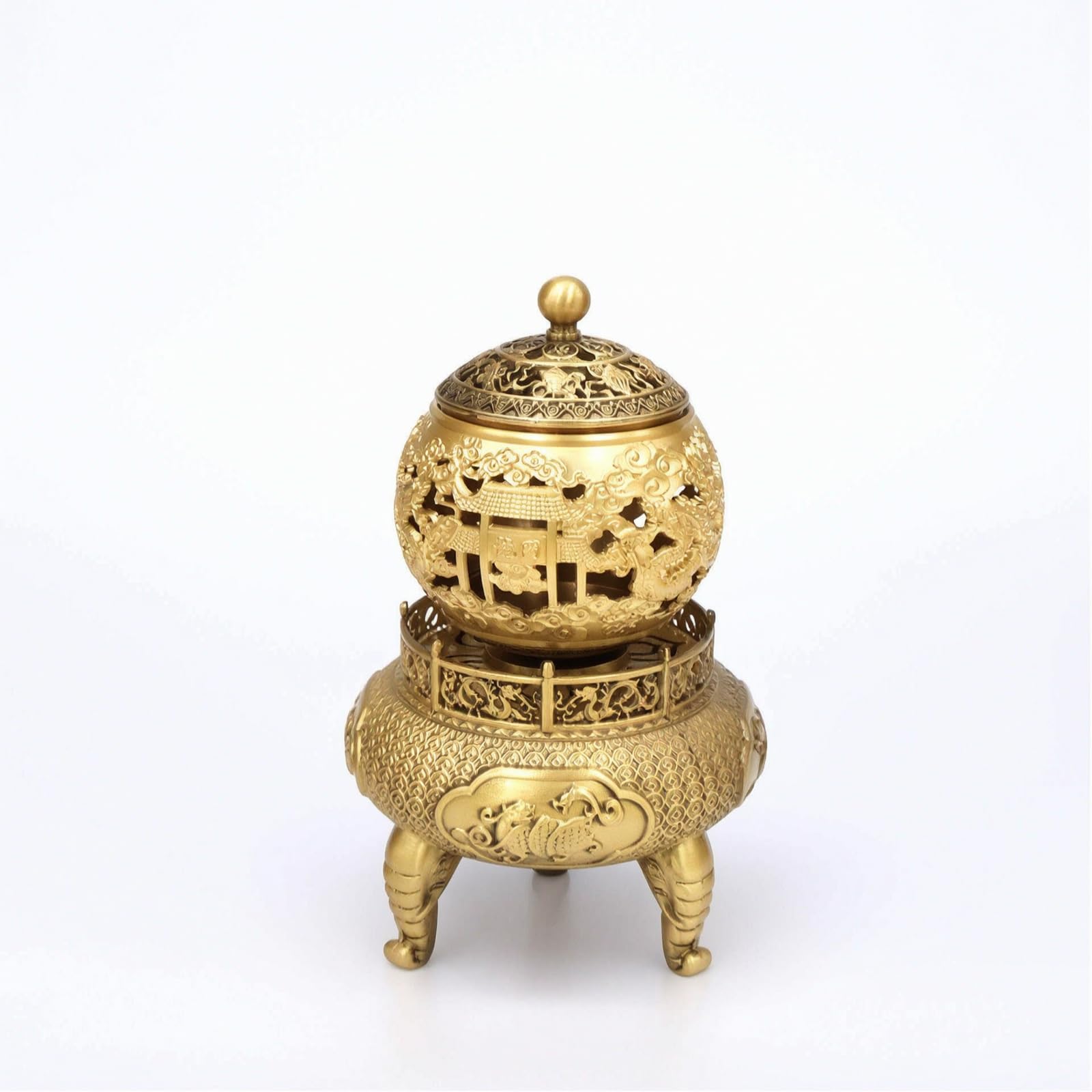 MagiDeal in Ottone tore Censiere Diffusore Compatto da Tavolo con Coperchio Forato Finiture in Rilievo Robuste Adatto a Meditazione Tisane Scrivania Mensole, Ottone