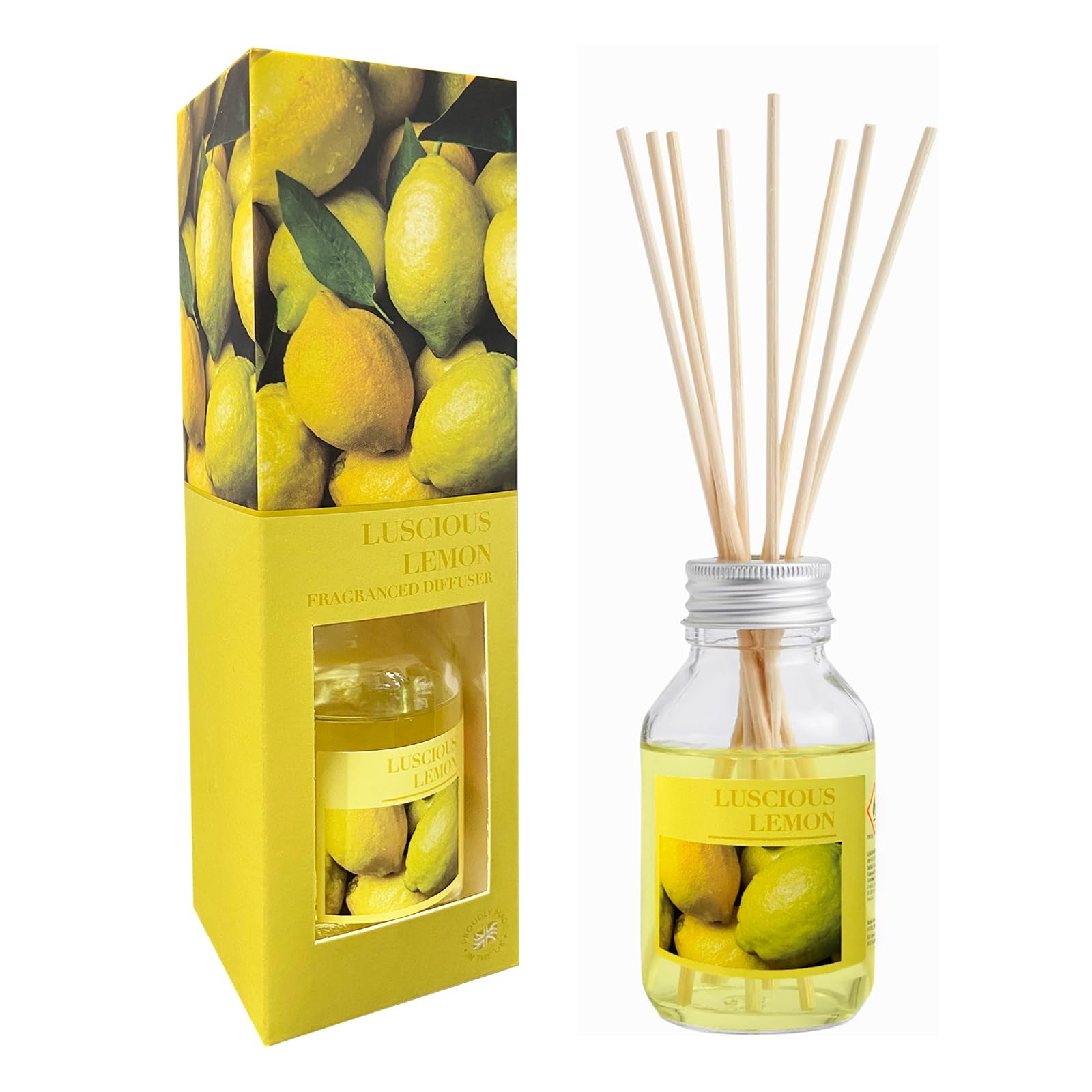 Wax Lyrical Yellow Luscious Lemon Reed Diffuser - 100Ml | Sparkling Citrus Fragrance With Zesty Lemon & Verbena | Made In England,
