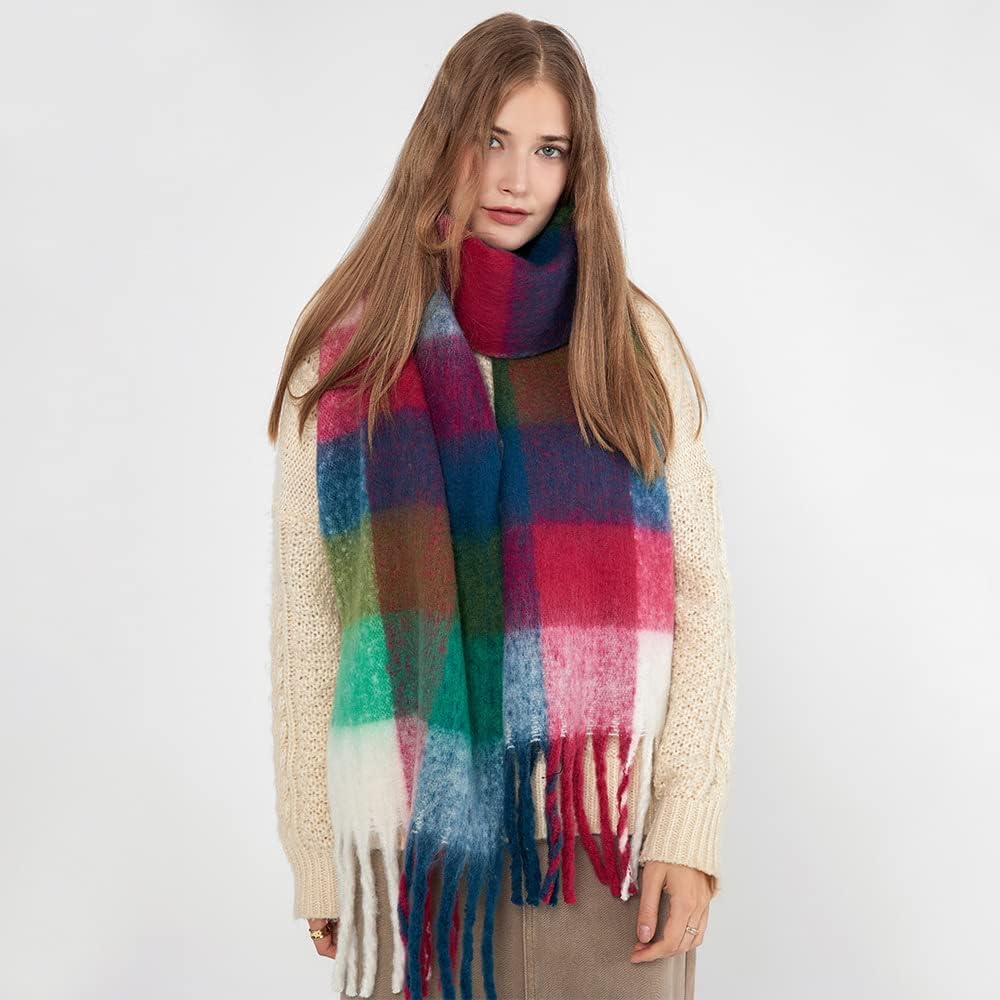 Big Chunky Plaid Scarf Colorful Checked Oversized Thick Scarves Soft Large Cashmere Wool Winter Warm Blanket Women - Image 4