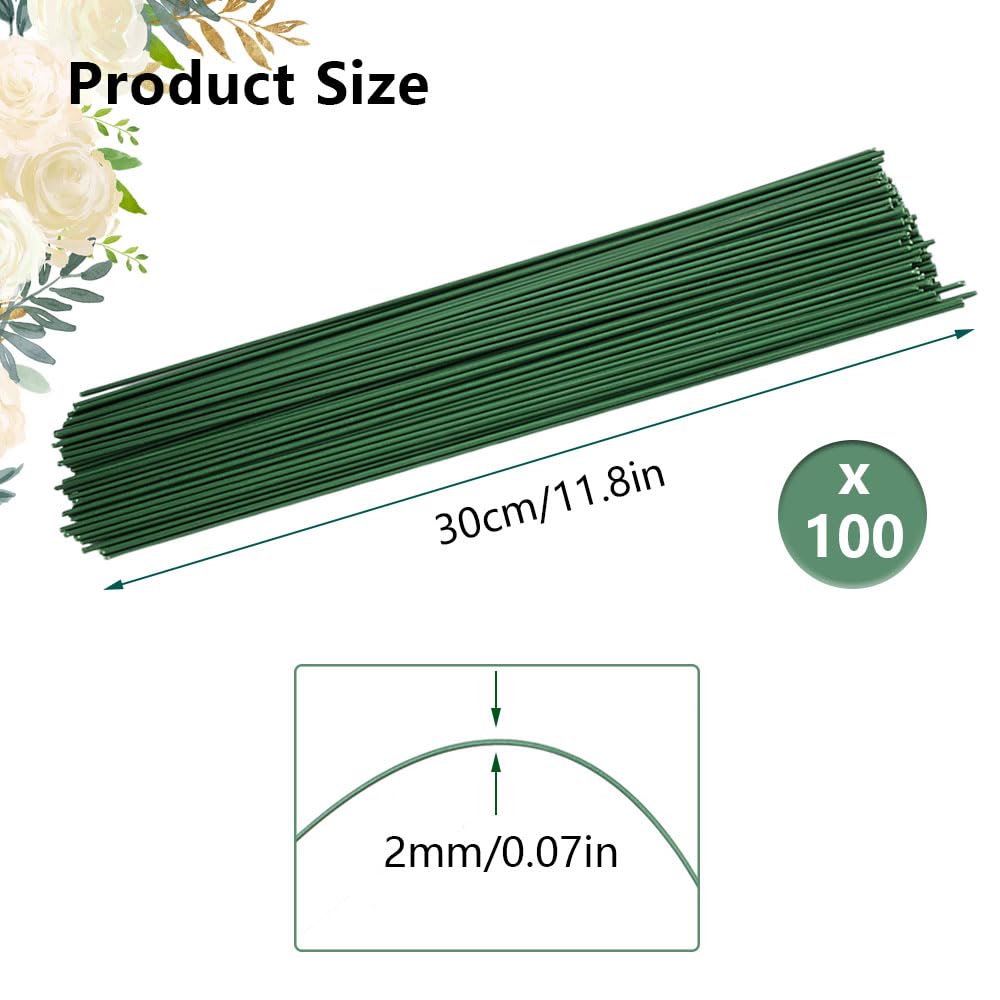 Steli Per Fiori In Filo Metallico - 100 Pezzi Verdi, Lunghezza 30cm - Per Composizioni Floreali E Fiori Artificiali - Foto 4