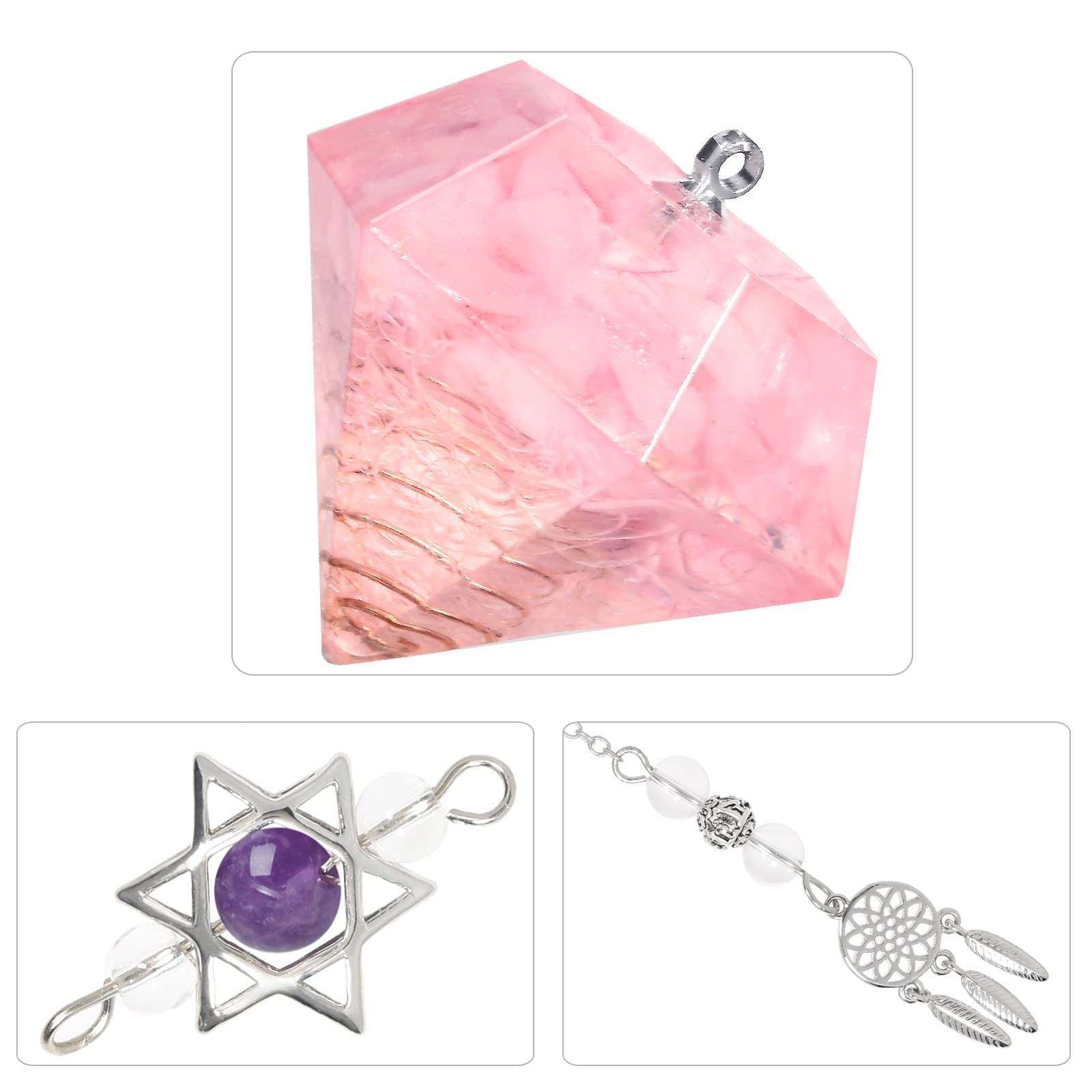 KYEYGWO Healing Crystal Point Pendulum with Dream Catcher and Star of David Necklace - Image 2
