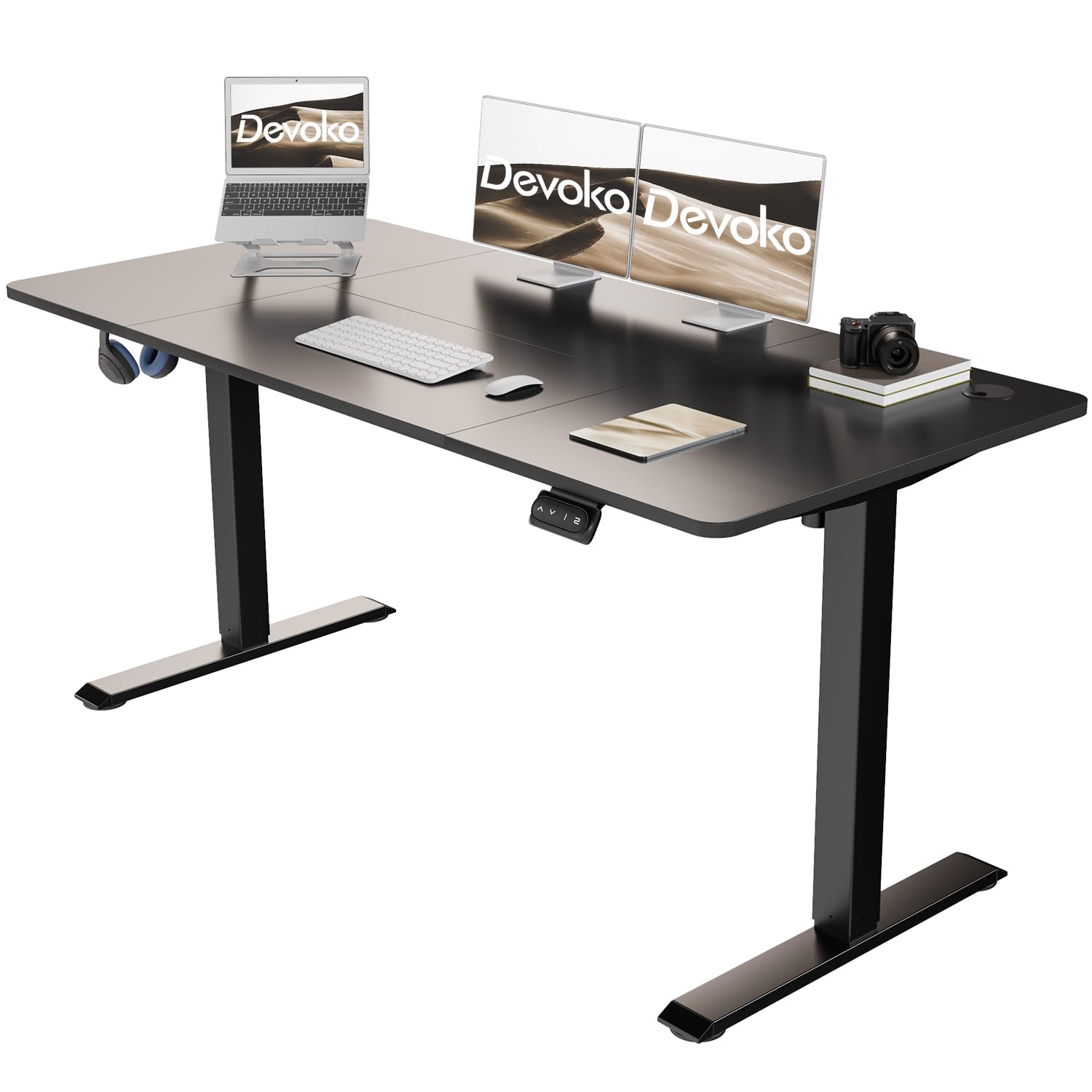 Devoko 140x60 cm Escritorio Regulable en Altura, Escritorio Elevable Eléctrico Telescópico Bidireccional, Escritorio de Oficinay Hogar, para Estudio en Casa con Tablero Ensamblado, Negro
